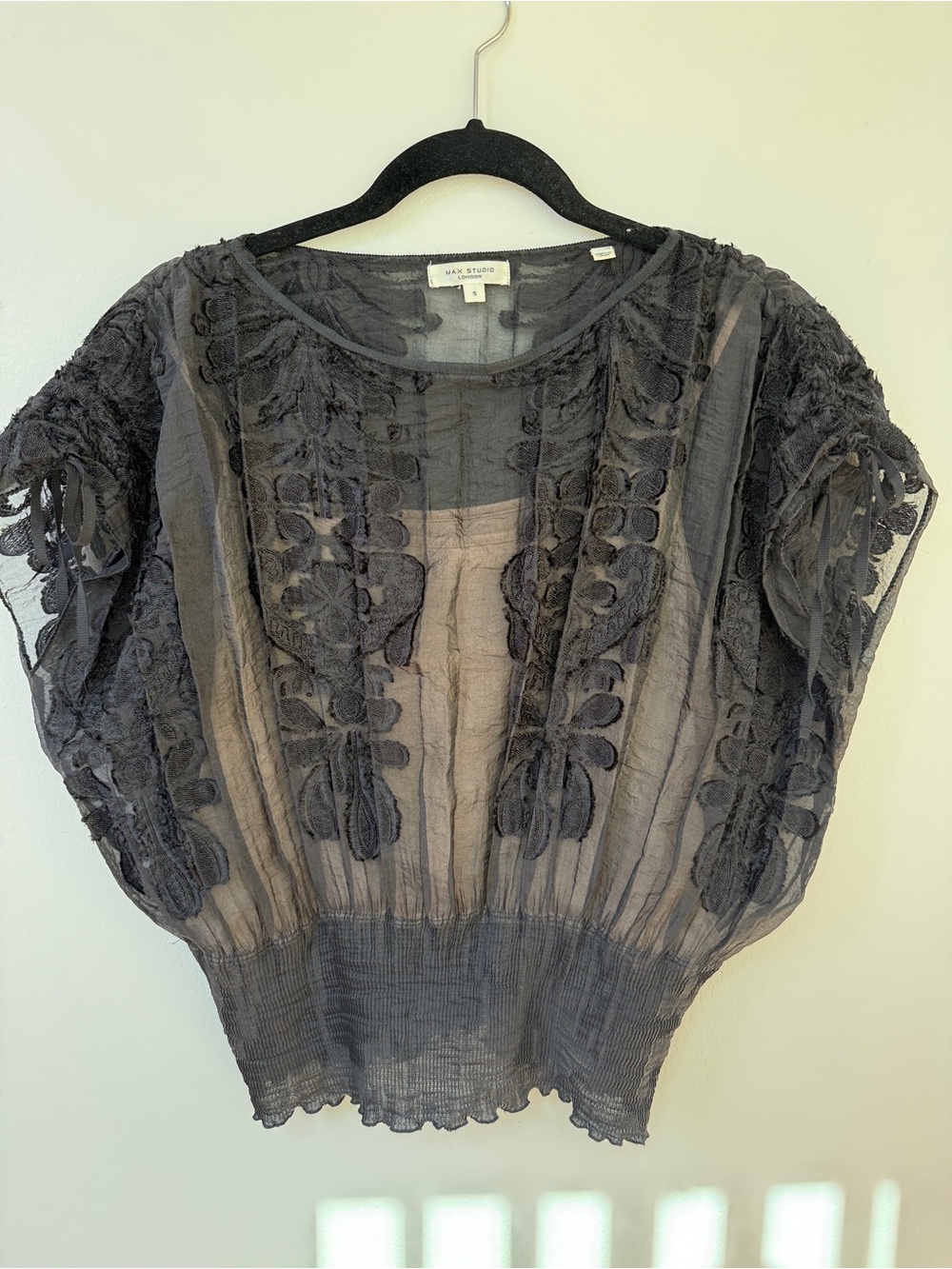 Max Studio Floral Jacquard Tie Shoulder Top